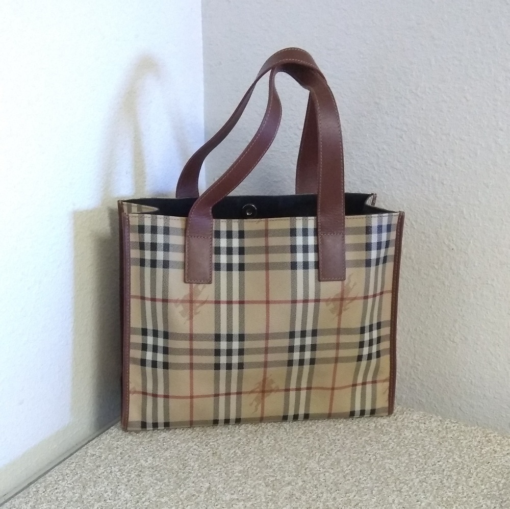 Burberry London Signature Brown Leather Trim Bag